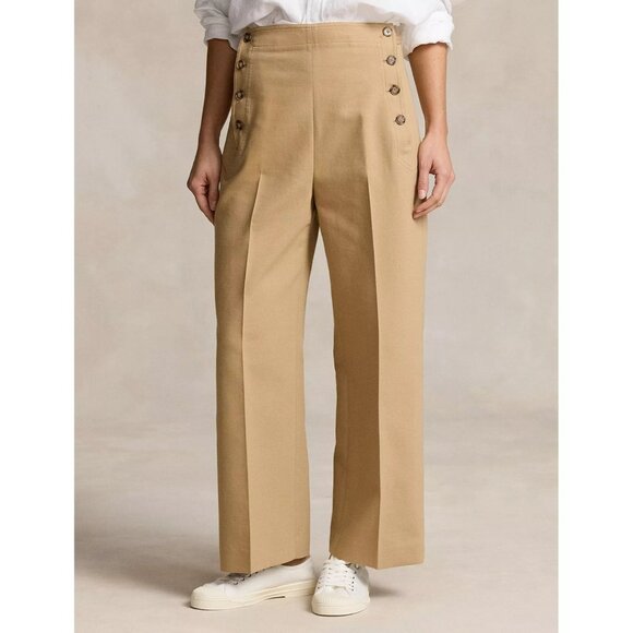 398$ Polo Ralph Lauren Wide Leg Sailor Pants Back Waist Darts Size 10 Tan Khaki - Picture 2 of 5